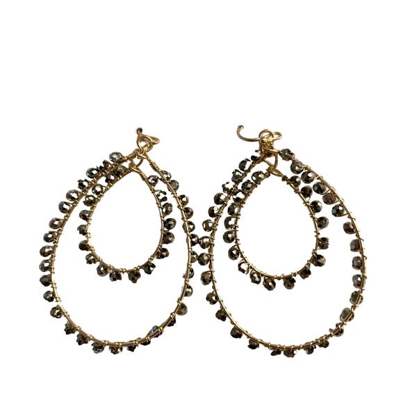 Berry Jewelry Gold Tone Natural Glass Beads Drop Hoop Earrings - Picture 3 of 5